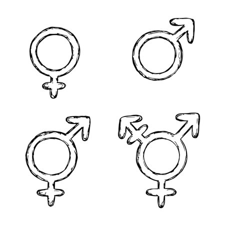 Set of hand drawn female, male, bigender and transgender gender identity icon Symbol used to represent sex and genderのイラスト素材