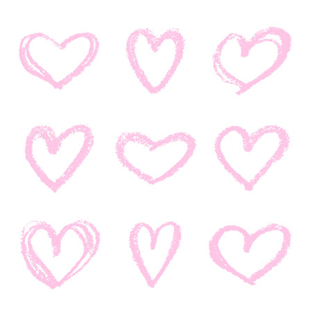 Set of simple hand drawn heart drawing illustration Scribble heart doodle Love clipart Single element for print, web, design, decorのイラスト素材