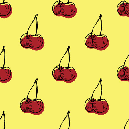 Seamless pattern with cherry doodle for decorative print, wrapping paper, greeting cards, wallpaper...