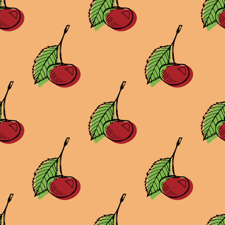 Seamless pattern with cherry doodle for decorative print, wrapping paper, greeting cards, wallpaper...