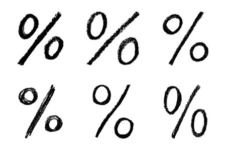 Set of hand drawn percentage symbol clipart Percent doodle Discount voucher sign Income tax Single element for designのイラスト素材