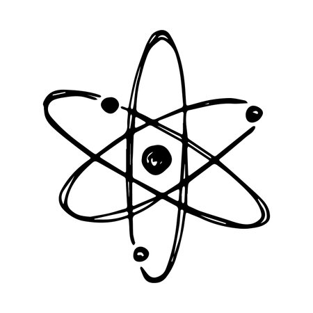 Hand drawn atom sign Molecule clipart in doodle style Single element for print, web, design, decor...