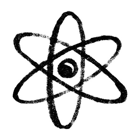 Hand drawn atom sign Molecule clipart in doodle style Single element for print, web, design, decor...