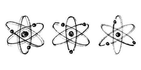 Set of hand drawn atom sign Molecule clipart in doodle style Symbol of science, education, nuclear energy, scientific research, molecular chemistry Single element for print, web, designのイラスト素材