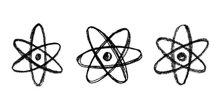 Set of hand drawn atom sign Molecule clipart in doodle style Symbol of science, education, nuclear energy, scientific research, molecular chemistry Single element for print, web, designのイラスト素材