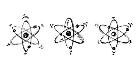 Set of hand drawn atom sign Molecule clipart in doodle style Symbol of science, education, nuclear energy, scientific research, molecular chemistry Single element for print, web, designのイラスト素材