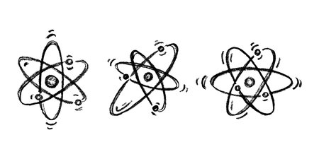 Set of hand drawn atom sign Molecule clipart in doodle style Symbol of science, education, nuclear...