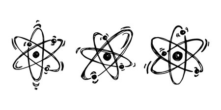 Set of hand drawn atom sign Molecule clipart in doodle style Symbol of science, education, nuclear energy, scientific research, molecular chemistry Single element for print, web, designのイラスト素材