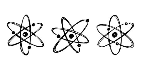 Set of hand drawn atom sign Molecule clipart in doodle style Symbol of science, education, nuclear energy, scientific research, molecular chemistry Single element for print, web, designのイラスト素材