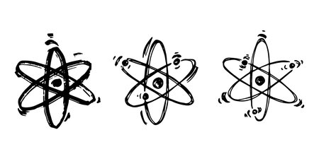 Set of hand drawn atom sign Molecule clipart in doodle style Symbol of science, education, nuclear energy, scientific research, molecular chemistry Single element for print, web, designのイラスト素材
