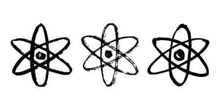 Set of hand drawn atom sign Molecule clipart in doodle style Symbol of science, education, nuclear energy, scientific research, molecular chemistry Single element for print, web, designのイラスト素材