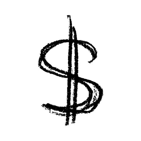 Hand drawn dollar currency symbol. Brush stroke doodle. Single element for designのイラスト素材