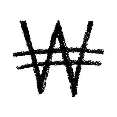 Hand drawn won currency symbol. Brush stroke doodle. Single element for design
