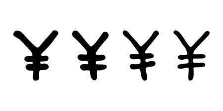 Set of hand drawn yen currency symbol. Brush stroke doodle. Single element for designのイラスト素材