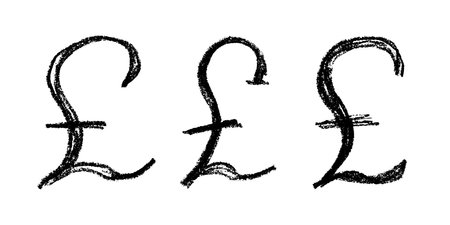 Set of hand drawn British pound currency symbol. Brush stroke doodle. Single element for designのイラスト素材