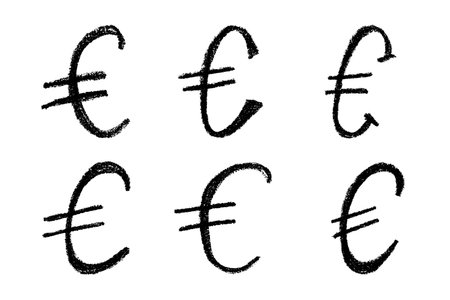 Set of hand drawn euro currency symbol. Brush stroke doodle. Single element for designのイラスト素材