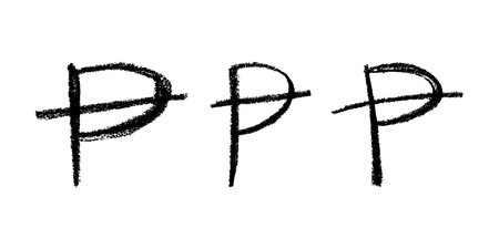 Set of hand drawn peseta currency symbol. Brush stroke doodle. Single element for designのイラスト素材