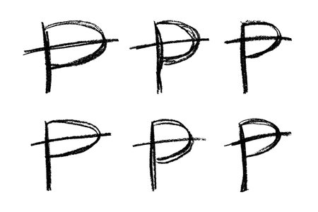 Set of hand drawn peseta currency symbol. Brush stroke doodle. Single element for designのイラスト素材
