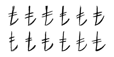 Set of hand drawn Turkish lira currency symbol. Brush stroke doodle. Single element for designのイラスト素材