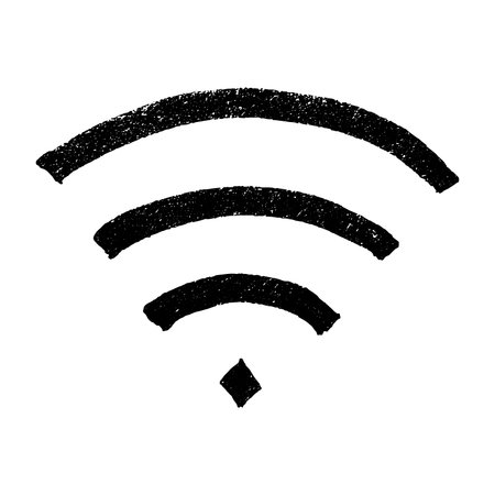 Hand drawn free wifi spot zone sign Public wi-fi area sign Wireless internet clipart in doodle style Single element for print, web, design, decor 3G, 4G, 5G, 6G, IoTのイラスト素材
