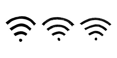 Set of hand drawn free wifi spot zone sign Public wi-fi area sign Wireless internet clipart in...