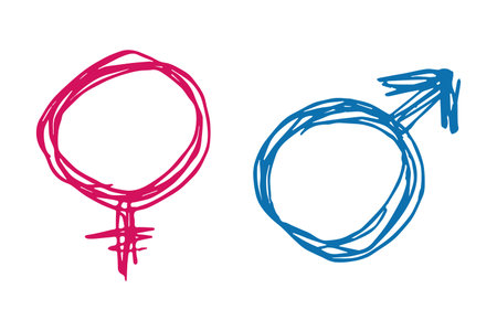 Hand drawn female and male gender identity sign Symbol used to represent sex and gender Single element for print, web, design, decorのイラスト素材