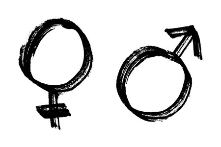 Hand drawn female and male gender identity sign Symbol used to represent sex and gender Single element for print, web, design, decorのイラスト素材