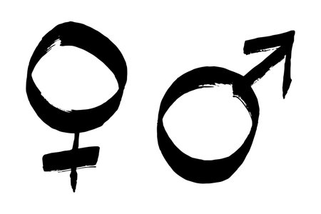 Hand drawn female and male gender identity sign Symbol used to represent sex and gender Single element for print, web, design, decorのイラスト素材