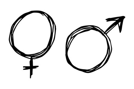 Hand drawn female and male gender identity sign Symbol used to represent sex and gender Single element for print, web, design, decorのイラスト素材