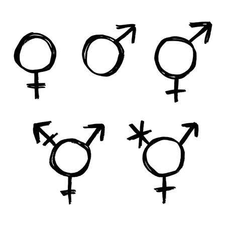 Set of hand drawn female, male, bigender and transgender gender identity sign Symbol used to represent sex and gender Single element for print, web, design, decorのイラスト素材