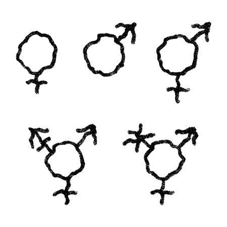 Set of hand drawn female, male, bigender and transgender gender identity sign Symbol used to represent sex and gender Single element for print, web, design, decorのイラスト素材