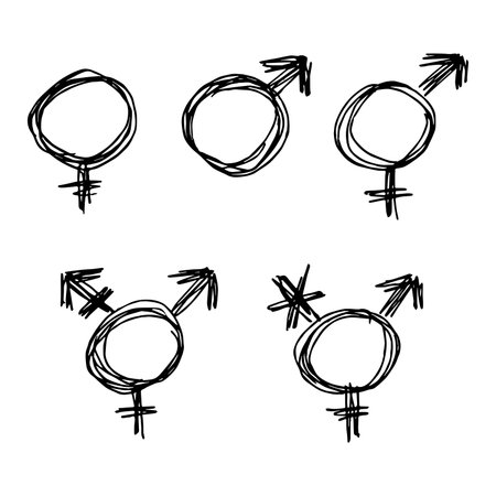 Set of hand drawn female, male, bigender and transgender gender identity sign Symbol used to represent sex and gender Single element for print, web, design, decorのイラスト素材