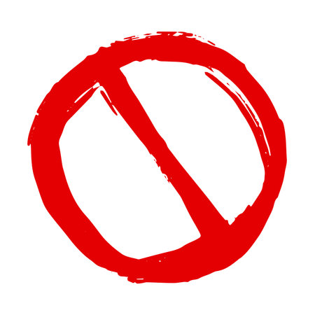 Hand drawn prohibition sign No entry symbol Red circle with cross line clipart in doodle style Ban...