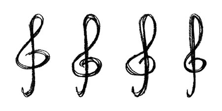 Set of treble clef doodle. Hand drawn musical symbol. Single element for print, web, design, decor,...