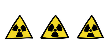 Set of hand drawn radiation sign Nuclear radiation hazard symbol Radioactive danger warning doodle...