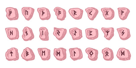 Set of hand drawn viking runes Rune stones with ancient norse alphabet characters engraved on them Scandinavian futhark germanic celtic Single element for design, print, web, decorのイラスト素材