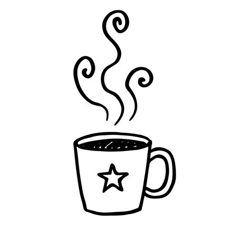 Cute cup of tea or coffee with rising steam Simple mug clipart Cozy home doodle Single element for print, web, design, decorのイラスト素材