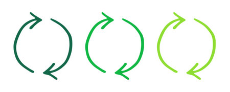 Hand drawn recycle arrow icon Recycling resources symbol Reuse of materials, zero waste, green environment, saving the planetのイラスト素材