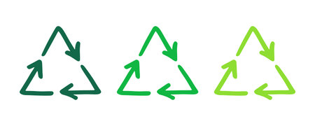 Hand drawn recycle arrow icon Recycling resources symbol Reuse of materials, zero waste, green...