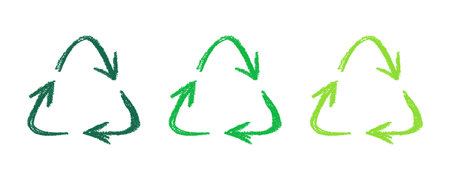 Hand drawn recycle arrow icon Recycling resources symbol Reuse of materials, zero waste, green environment, saving the planetのイラスト素材