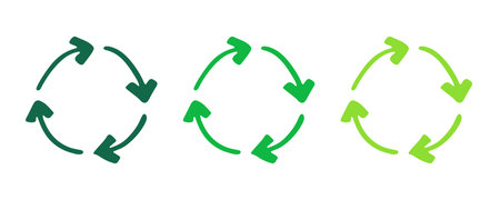 Hand drawn recycle arrow icon Recycling resources symbol Reuse of materials, zero waste, green environment, saving the planetのイラスト素材