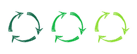 Hand drawn recycle arrow icon Recycling resources symbol Reuse of materials, zero waste, green environment, saving the planetのイラスト素材