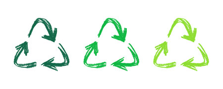 Hand drawn recycle arrow icon Recycling resources symbol Reuse of materials, zero waste, green environment, saving the planetのイラスト素材