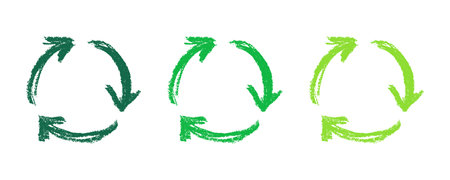 Hand drawn recycle arrow icon Recycling resources symbol Reuse of materials, zero waste, green environment, saving the planetのイラスト素材