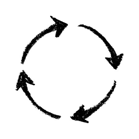 Hand drawn recycle arrow icon Recycling resources symbol Reuse of materials, zero waste, green...