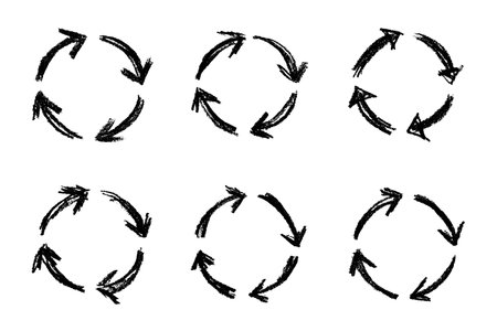 Set of hand drawn recycle arrow icon Recycling resources symbol Reuse of materials, zero waste, green environment, saving the planetのイラスト素材