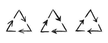 Set of hand drawn recycle arrow icon Recycling resources symbol Reuse of materials, zero waste,...