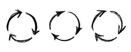 Set of hand drawn recycle arrow icon Recycling resources symbol Reuse of materials, zero waste,...