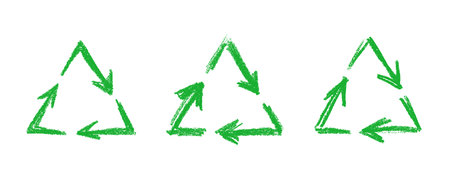 Set of hand drawn recycle arrow icon Recycling resources symbol Reuse of materials, zero waste,...