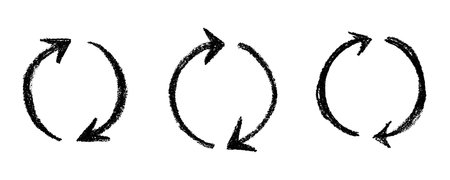 Set of hand drawn recycle arrow icon Recycling resources symbol Reuse of materials, zero waste,...